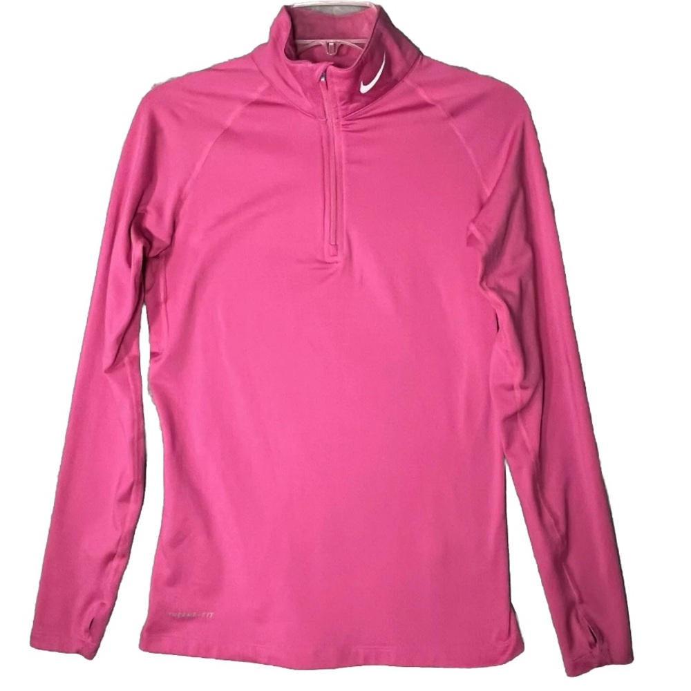 Nike Women Pro Combat Pullover Jacket Medium Pink 1/4‎ zip Therma-Fit Thumbholes